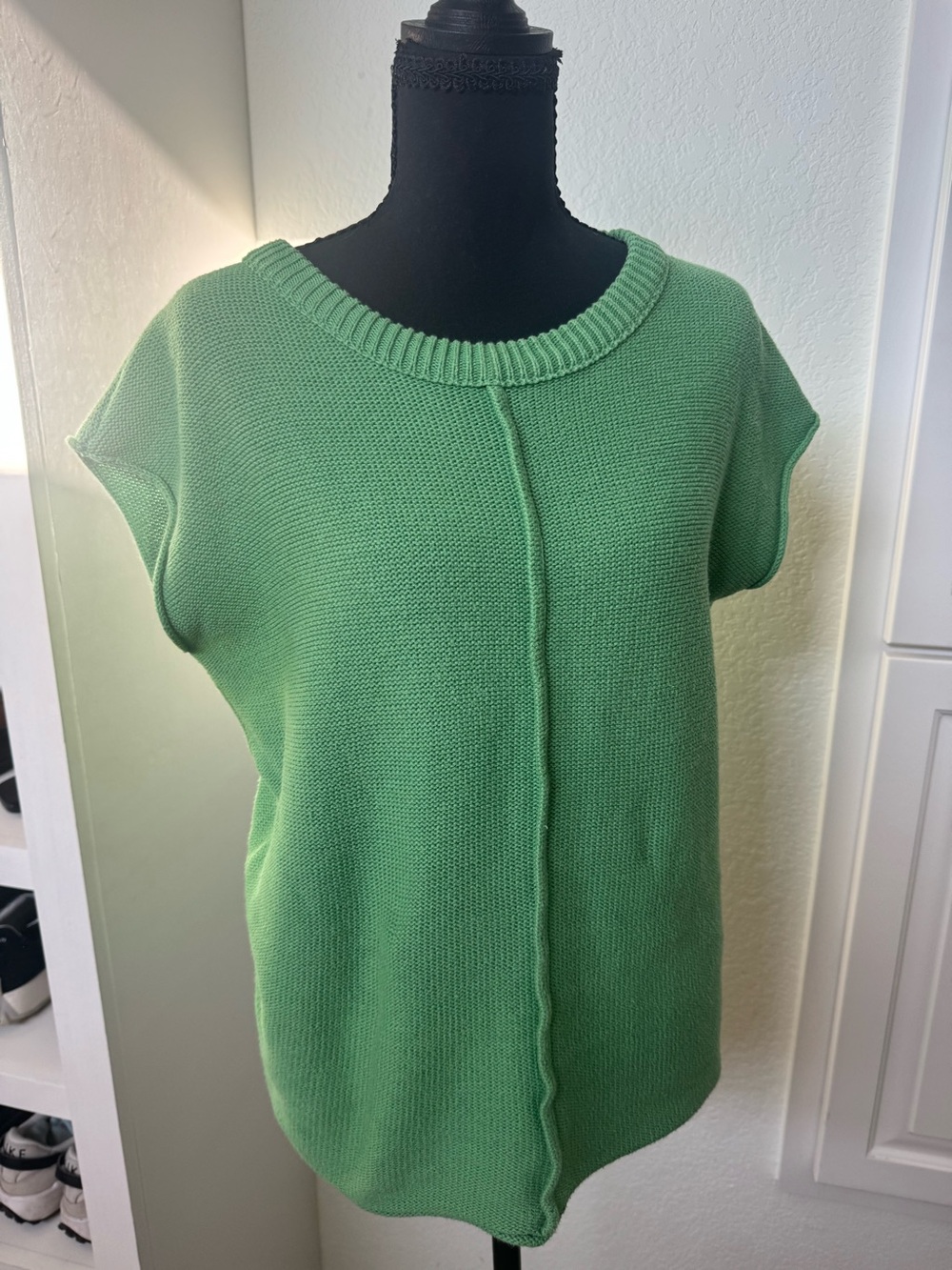Green Knit Cap-Sleeve Sweater - Women's Lightweight Pullover